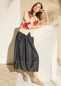 Pol Lask Daisy Cardigan Ecru/Red