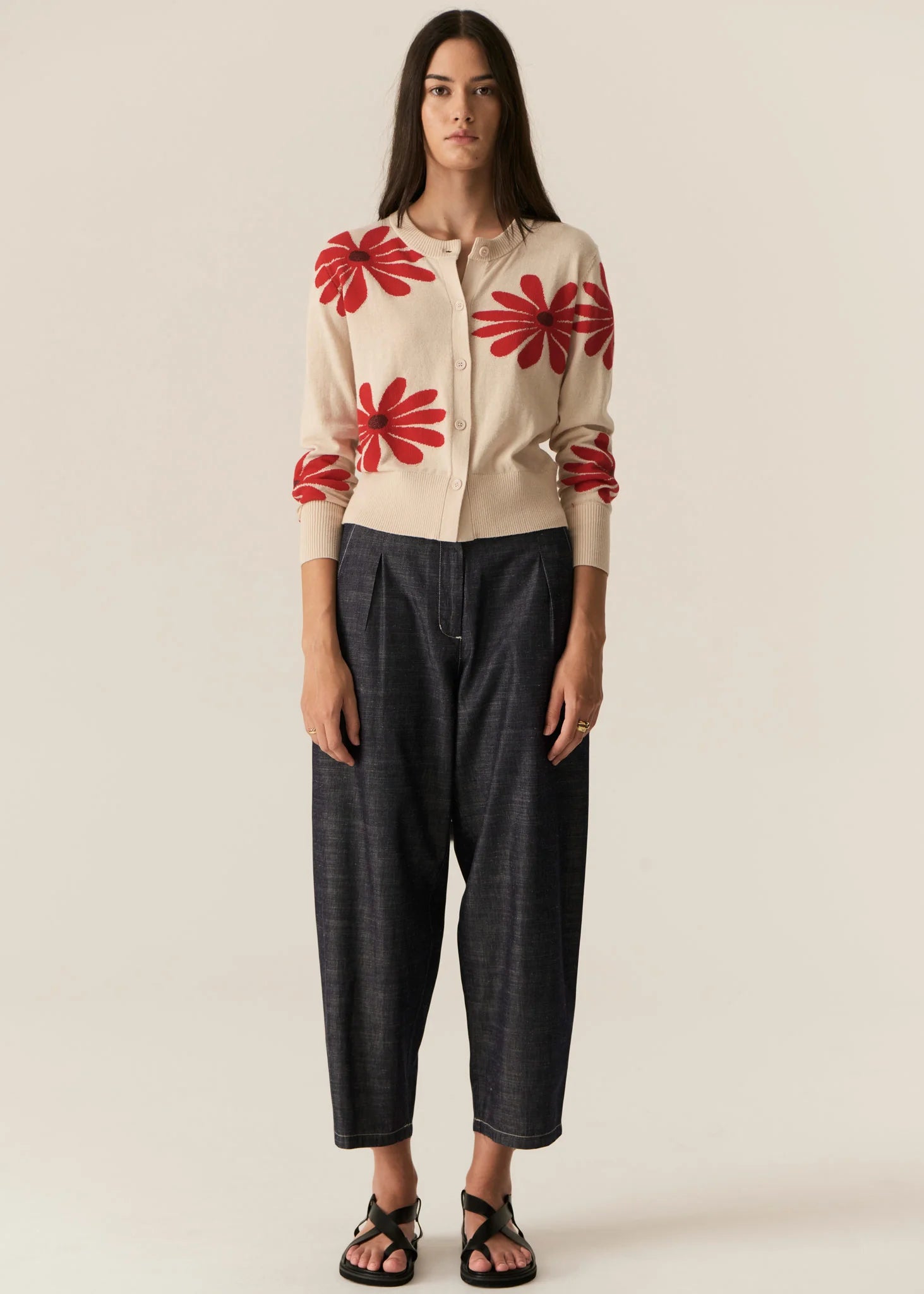 Pol Lask Daisy Cardigan Ecru/Red