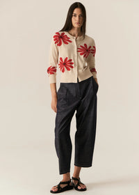 Pol Lask Daisy Cardigan Ecru/Red
