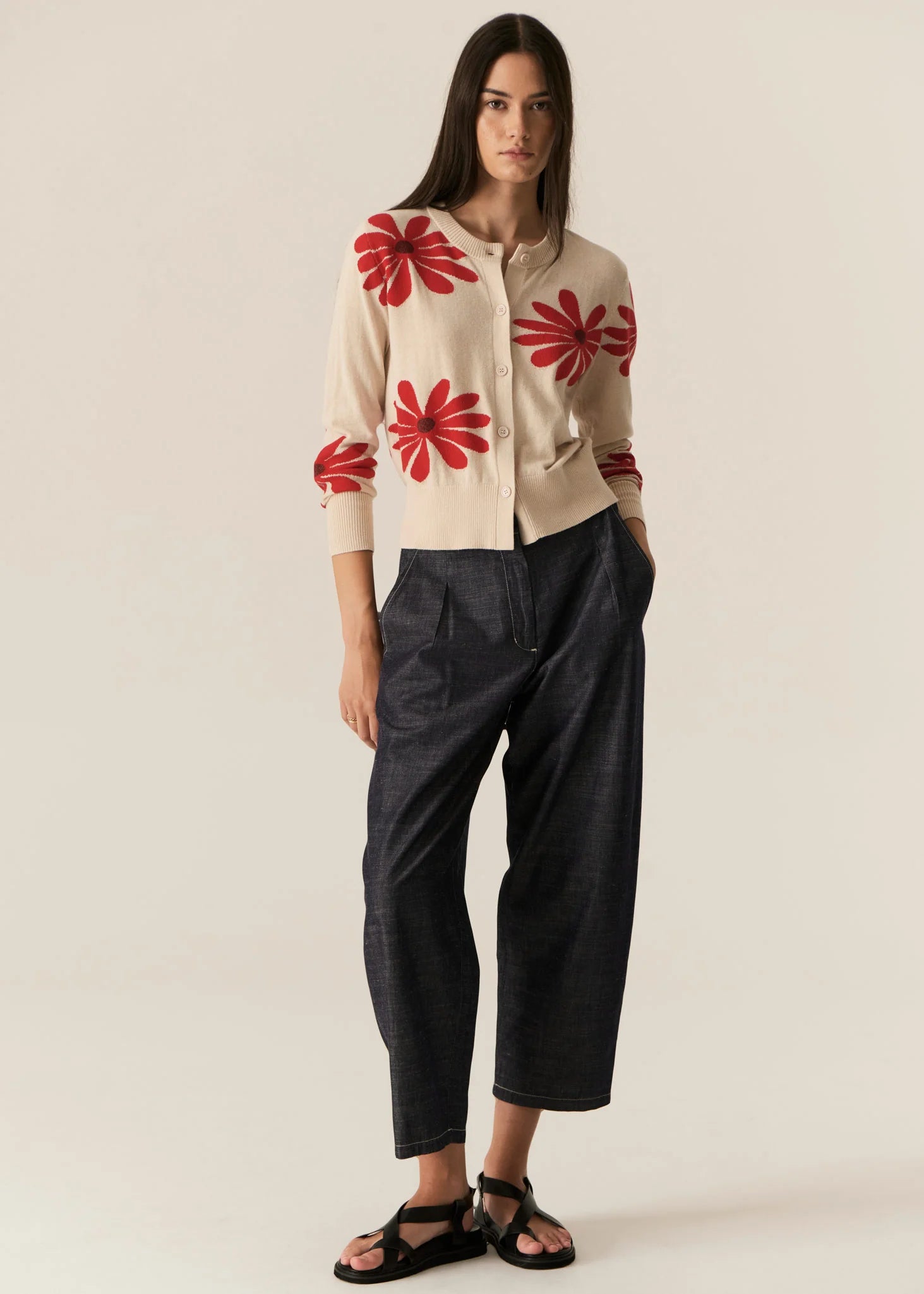 Pol Lask Daisy Cardigan Ecru/Red
