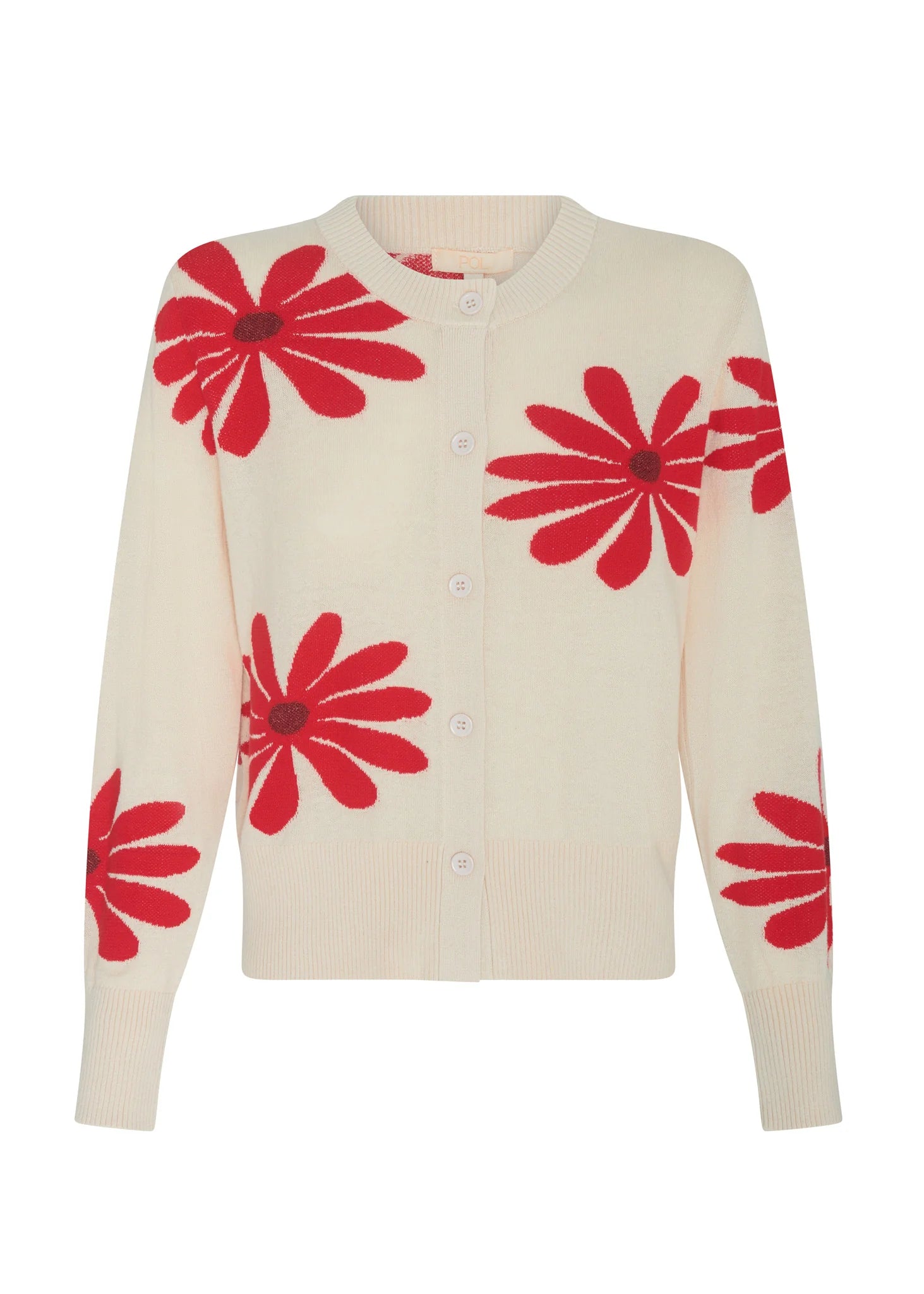 Pol Lask Daisy Cardigan Ecru/Red
