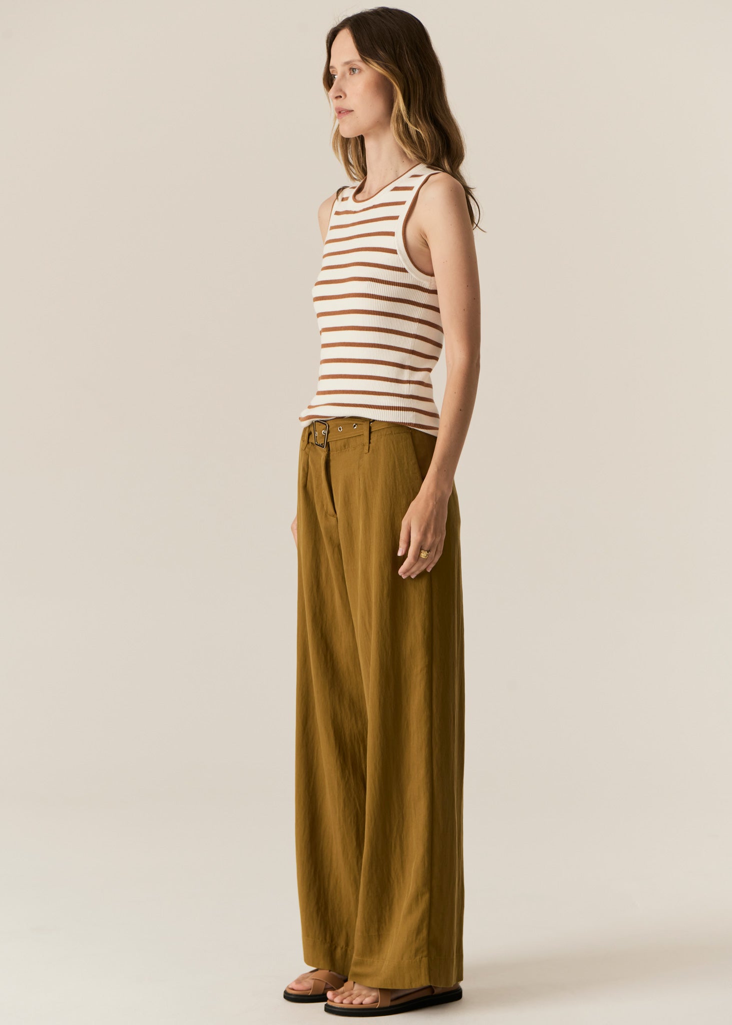 Pol Luka Stripe Tank White/Camel