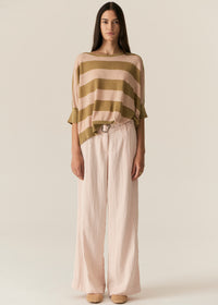 Pol Milton Stripe Knit Top Khaki/Pink