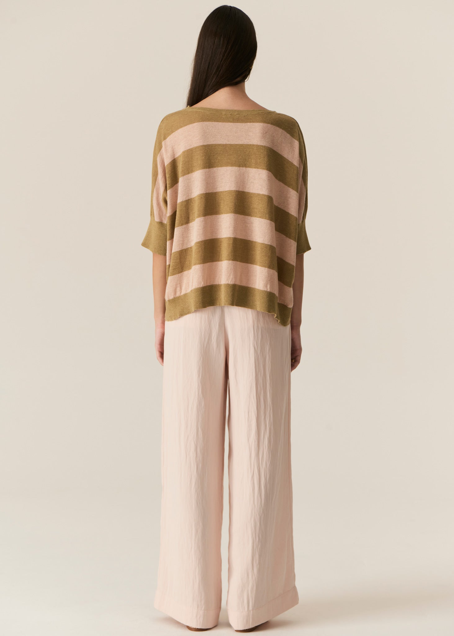 Pol Milton Stripe Knit Top Khaki/Pink
