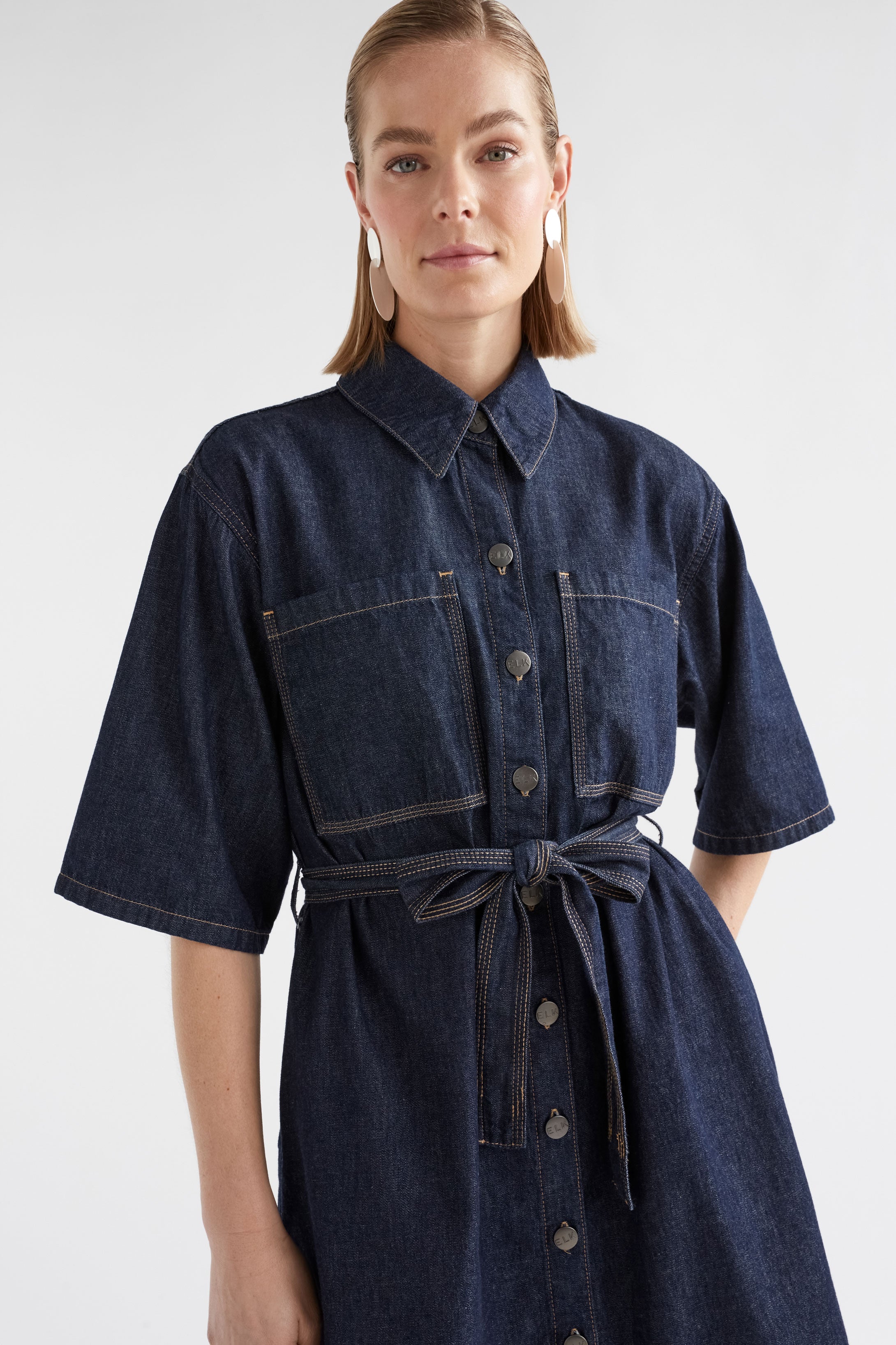 elk denim dress ELK Speckled Denim Summer Trench Dress