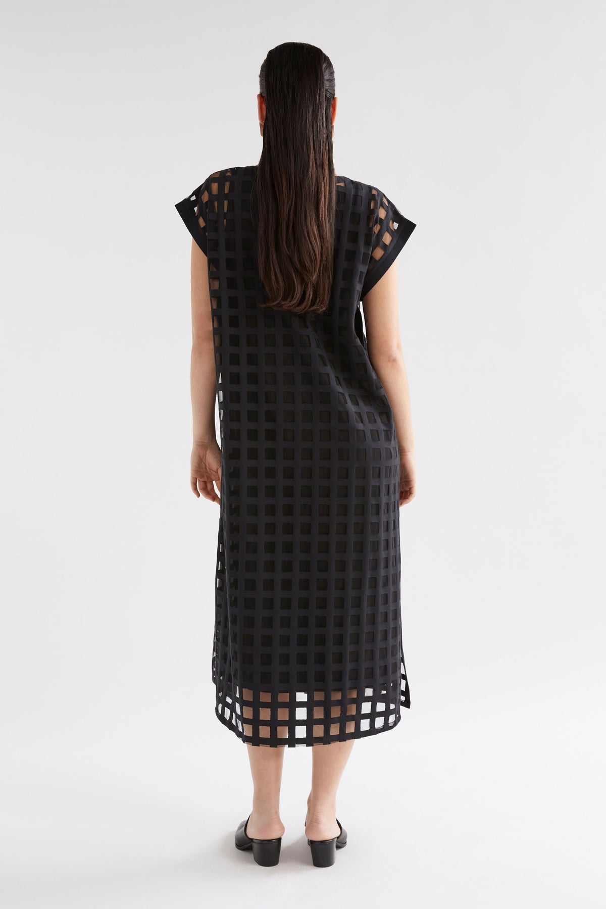 Elk Grid Burnout Midi Dress Black