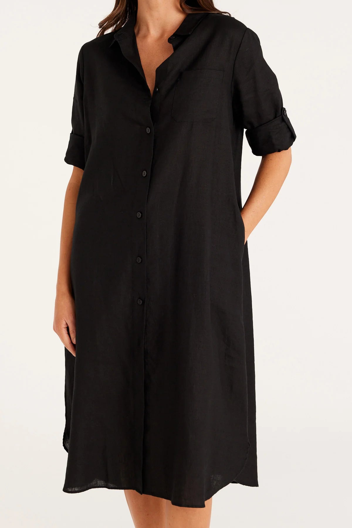 Cable Linen Shirt Dress Black Hall Concept Store
