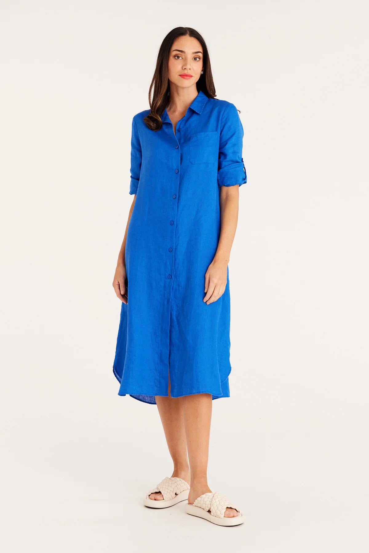 Cable Linen Shirt Dress Cobalt Blue