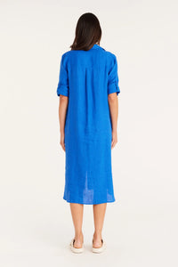 Cable Linen Shirt Dress Cobalt Blue