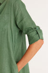 Cable Linen Shirt Dress Moss