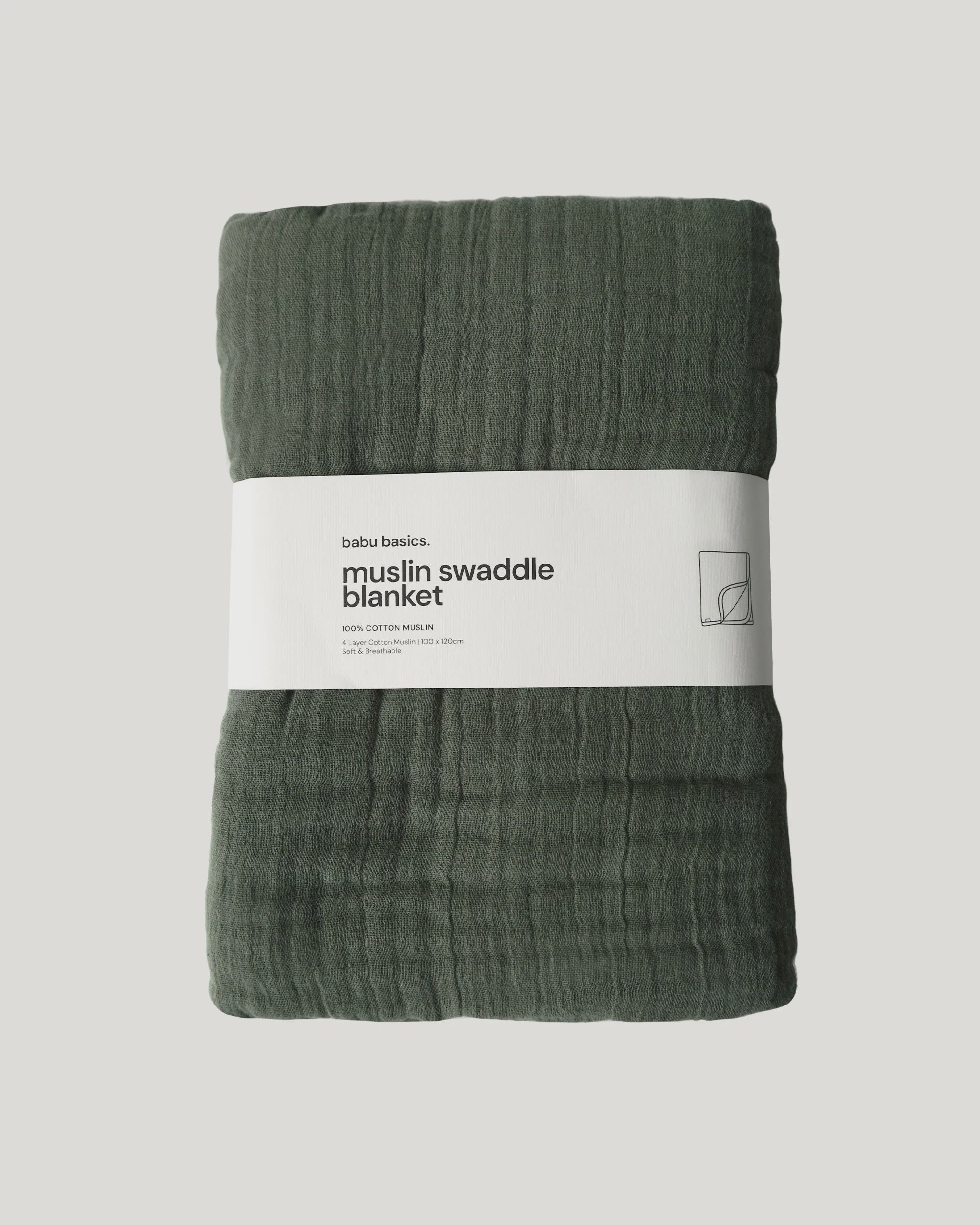 Babu Muslin Swaddle Blanket Moss