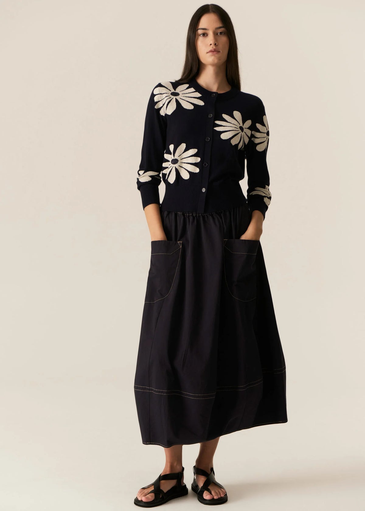 Pol Lask Daisy Cardigan Ink/Ecru