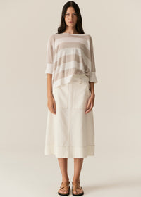 Pol Milton Stripe Knit Top White/Pebble