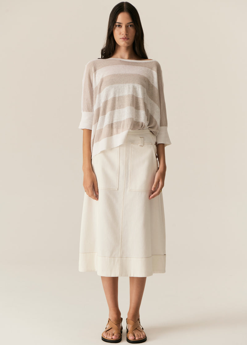 Pol Milton Stripe Knit Top White/Pebble