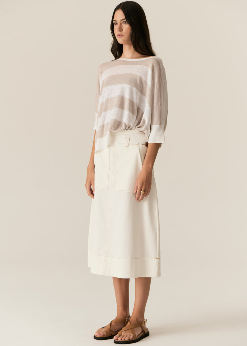 Pol Milton Stripe Knit Top White/Pebble