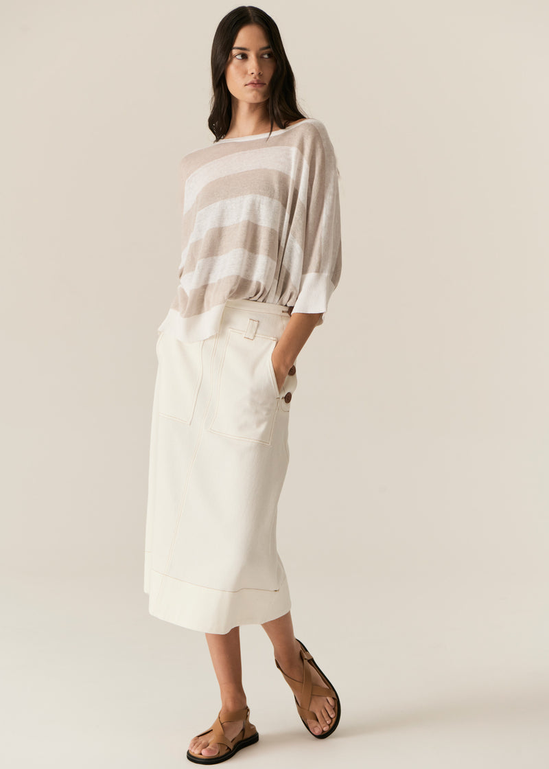 Pol Milton Stripe Knit Top White/Pebble