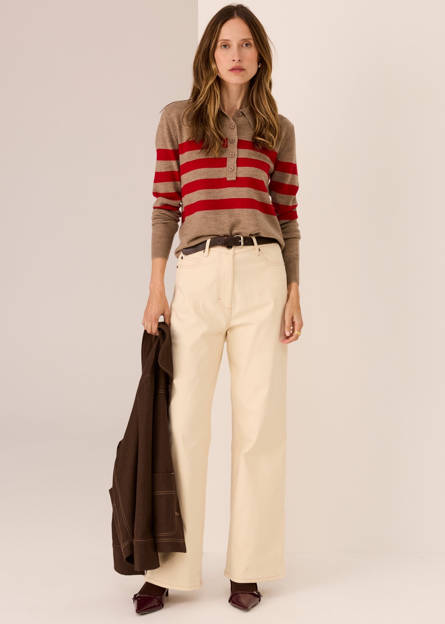 Pol Meira Stripe Polo Knit Cedar Red