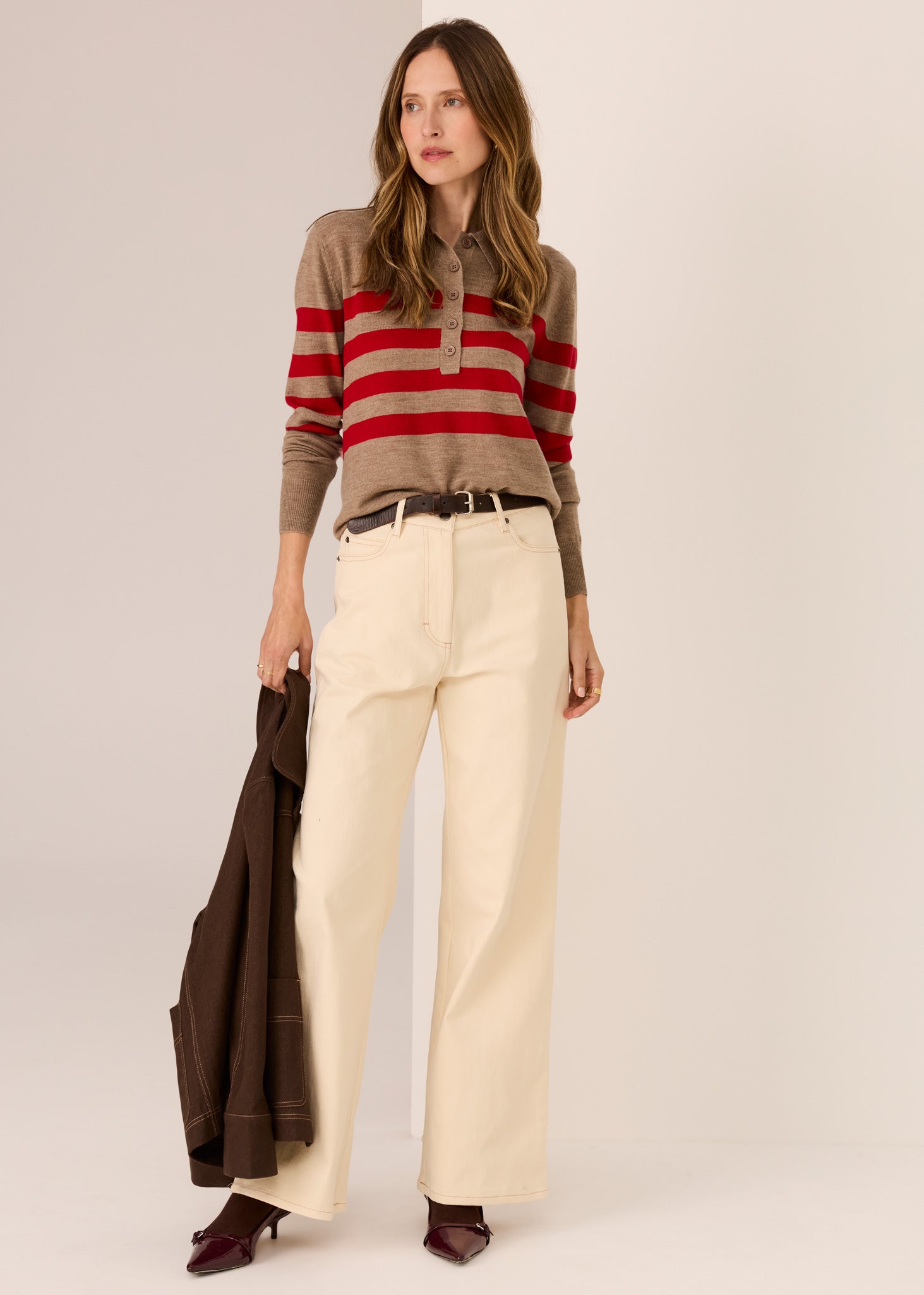 Pol Meira Stripe Polo Knit Cedar Red