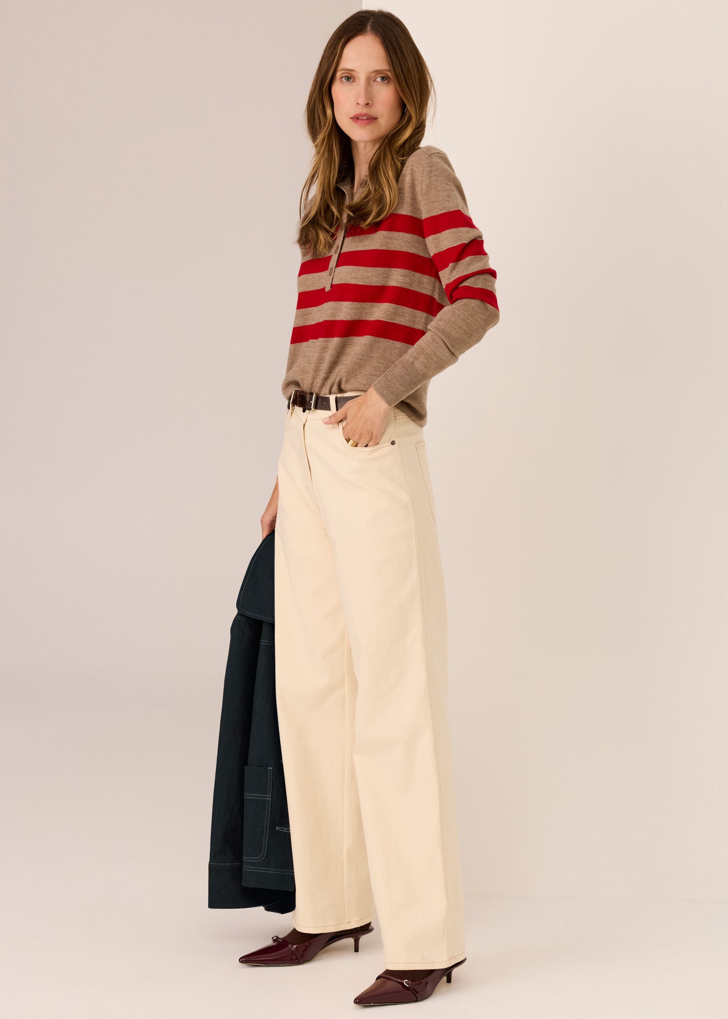 Pol Meira Stripe Polo Knit Cedar Red