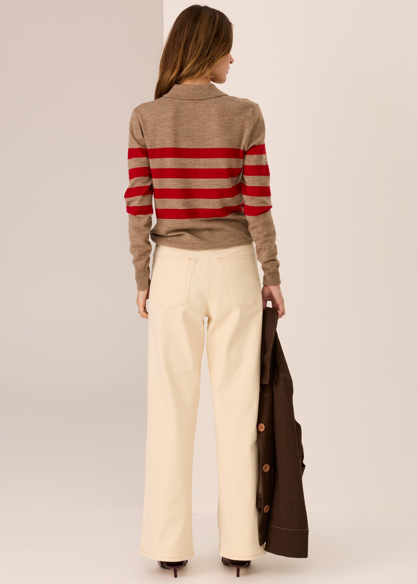 Pol Meira Stripe Polo Knit Cedar Red