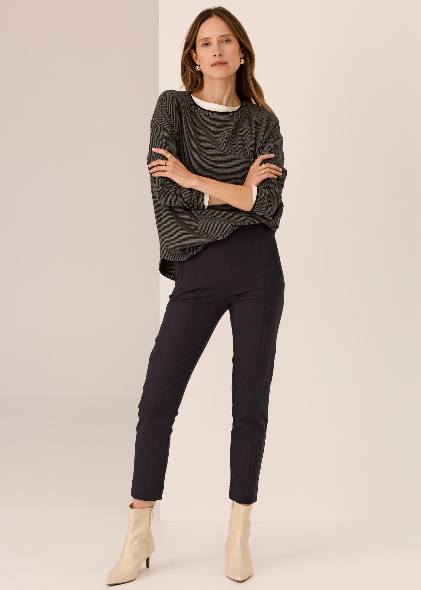 Pol Mannix Stripe Long Sleeve Tee Black/Charcoal