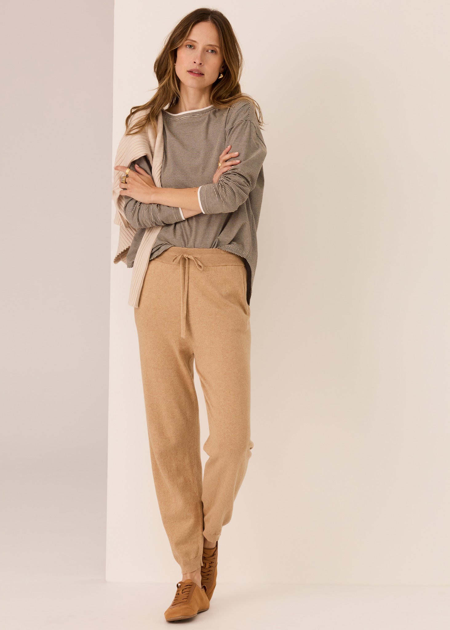 Pol Mannix Stripe Long Sleeve Tee Chocolate/Pebble