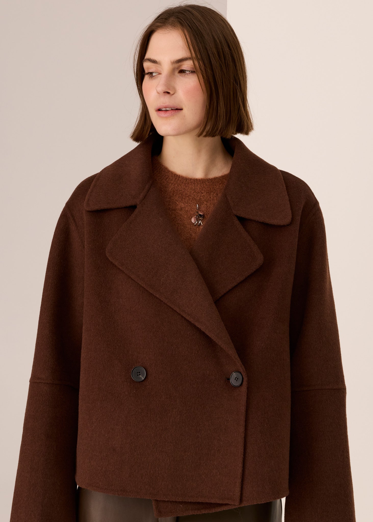 Pol Cohen Cropped Wool Coat Walnut