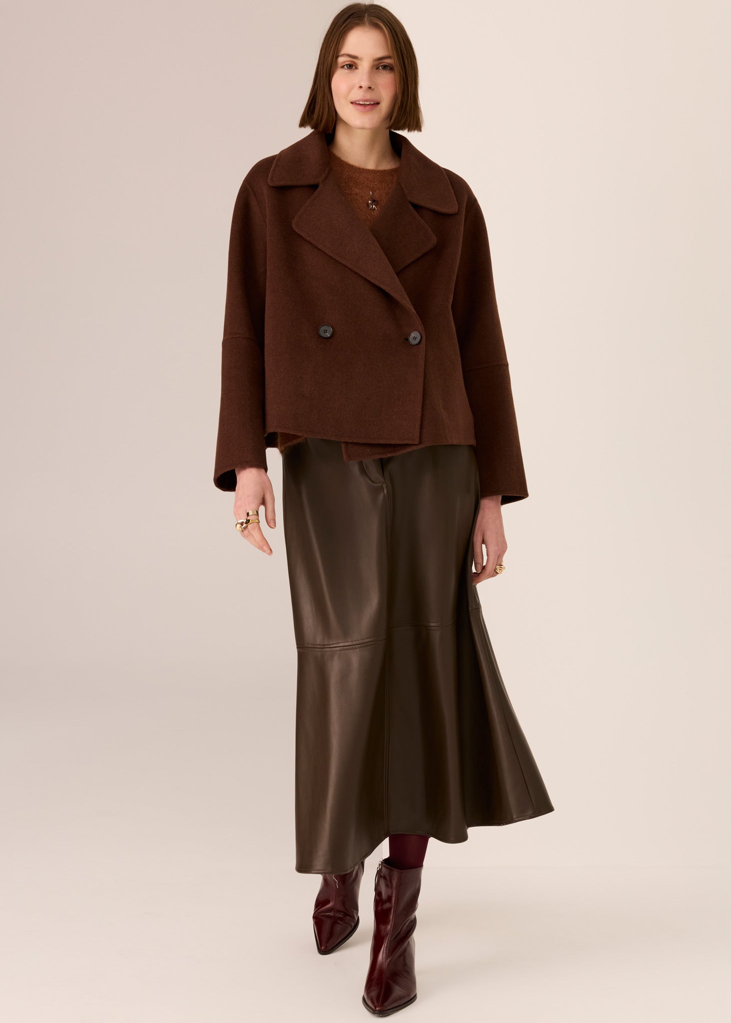 Pol Cohen Cropped Wool Coat Walnut