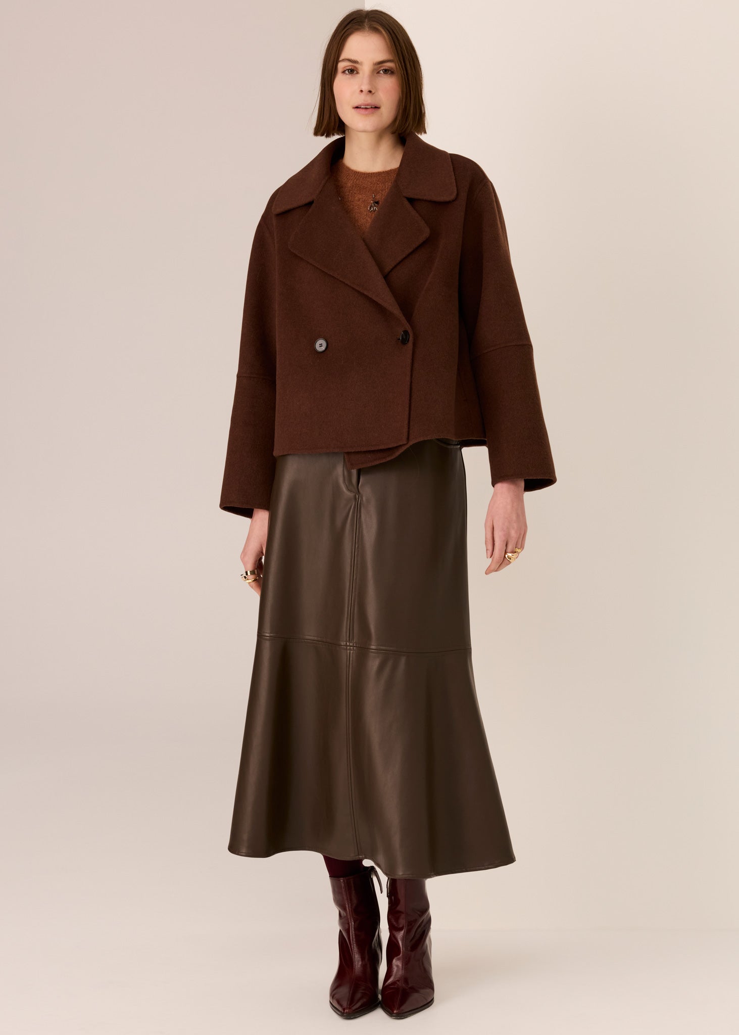 Pol Cohen Cropped Wool Coat Walnut