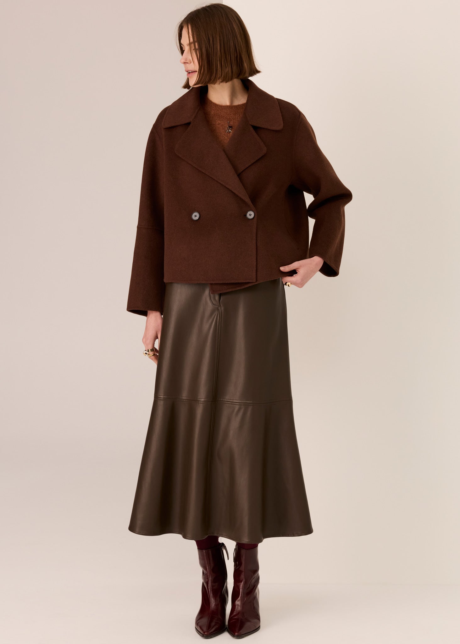 Pol Cohen Cropped Wool Coat Walnut