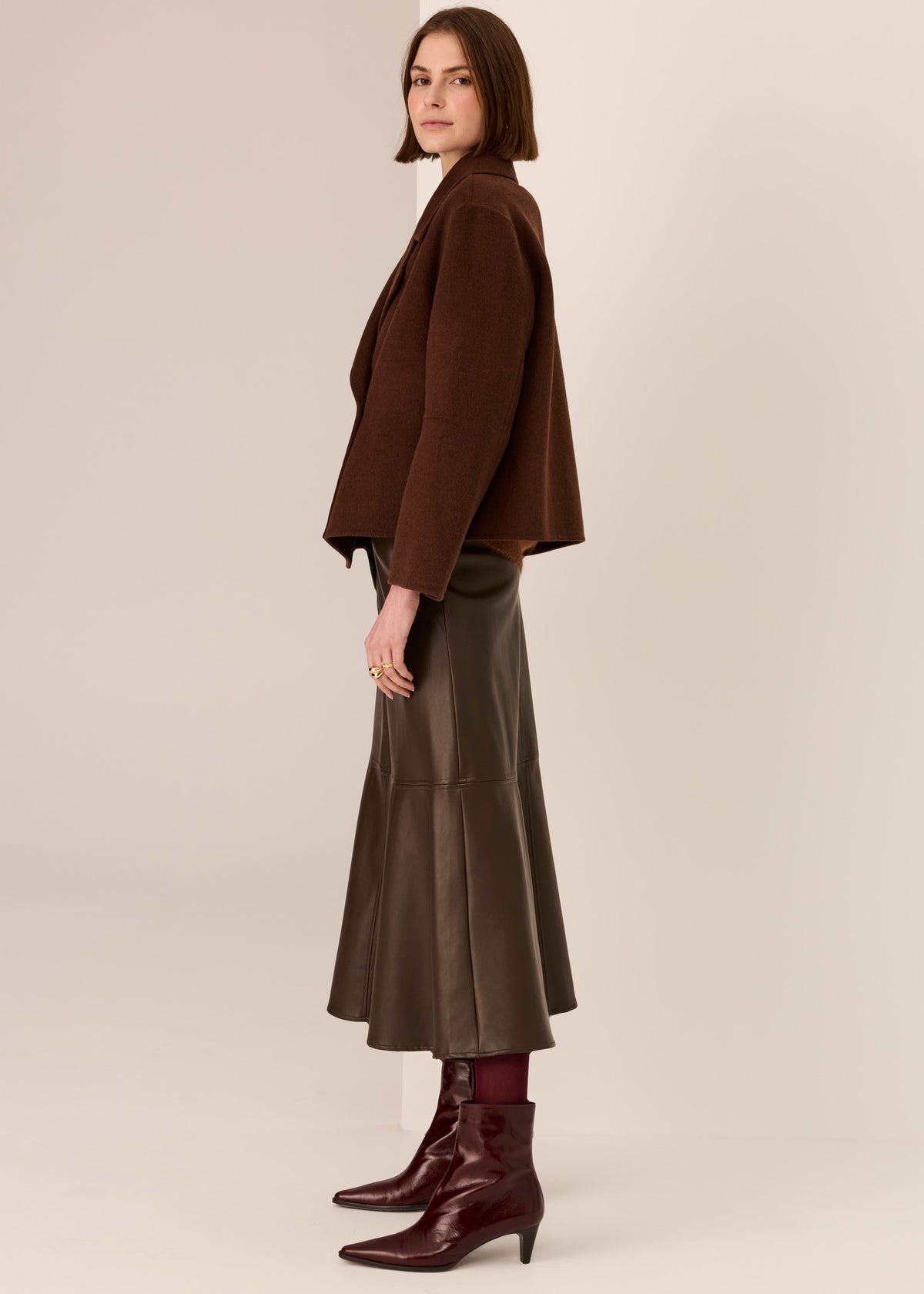 Pol Cohen Cropped Wool Coat Walnut