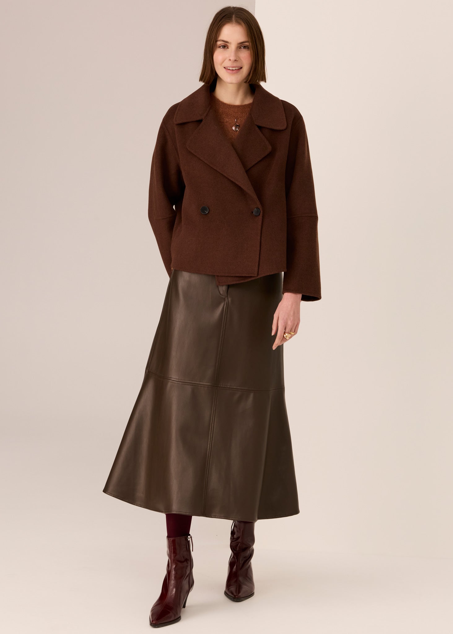 Pol Cohen Cropped Wool Coat Walnut