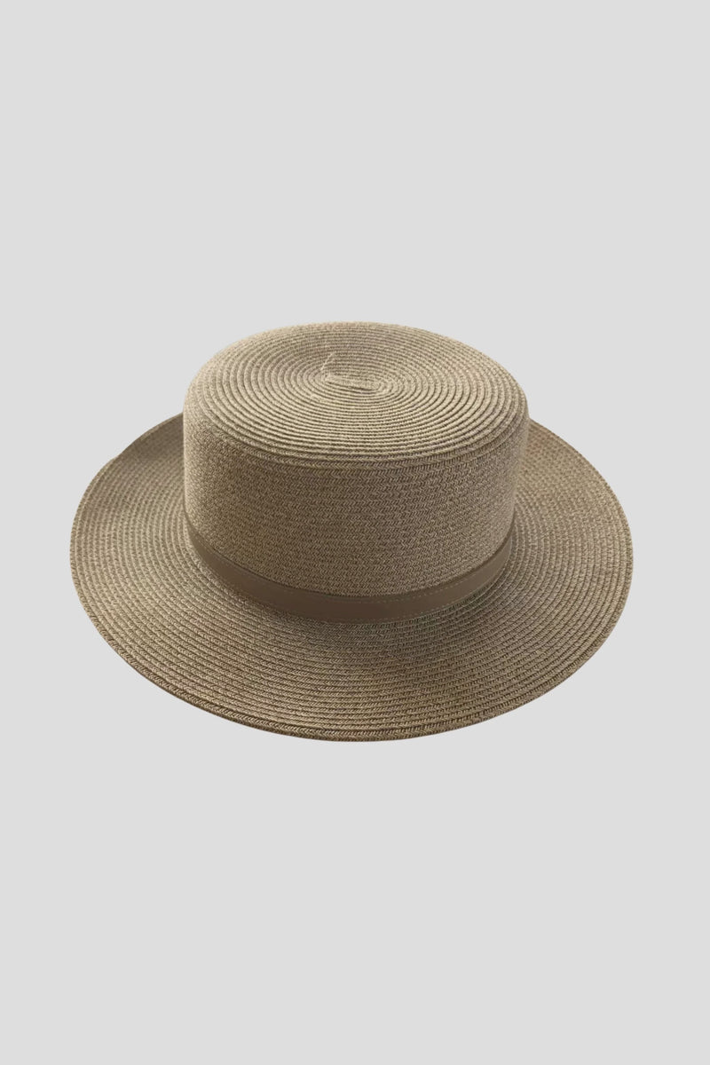 Antigone Carter Straw Flat Hat Khaki