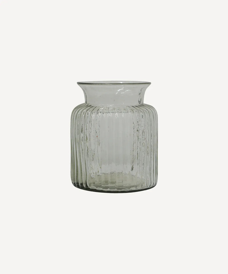 Wide Ribbed Glass Vase