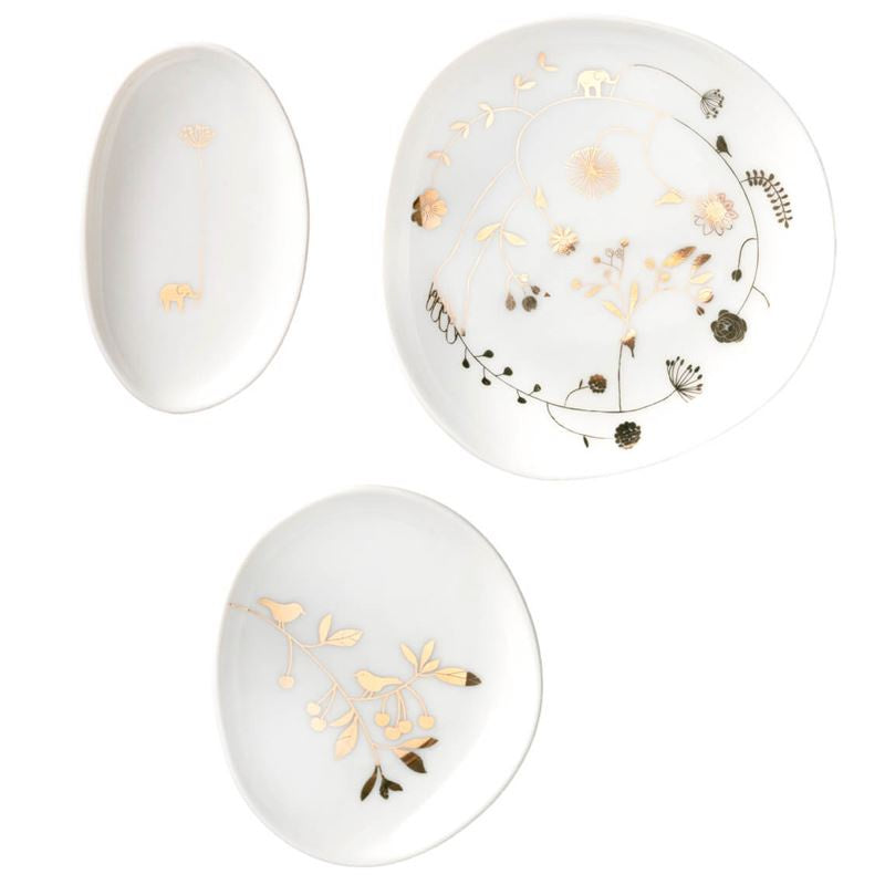 Porcelain Bowls Set of 3 | Flower Gold