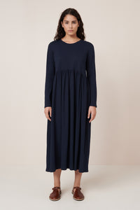 Kowtow Long Sleeve Gather Dress Navy