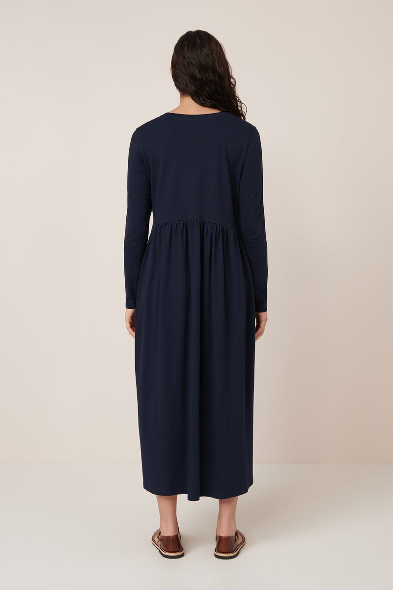 Kowtow Long Sleeve Gather Dress Navy