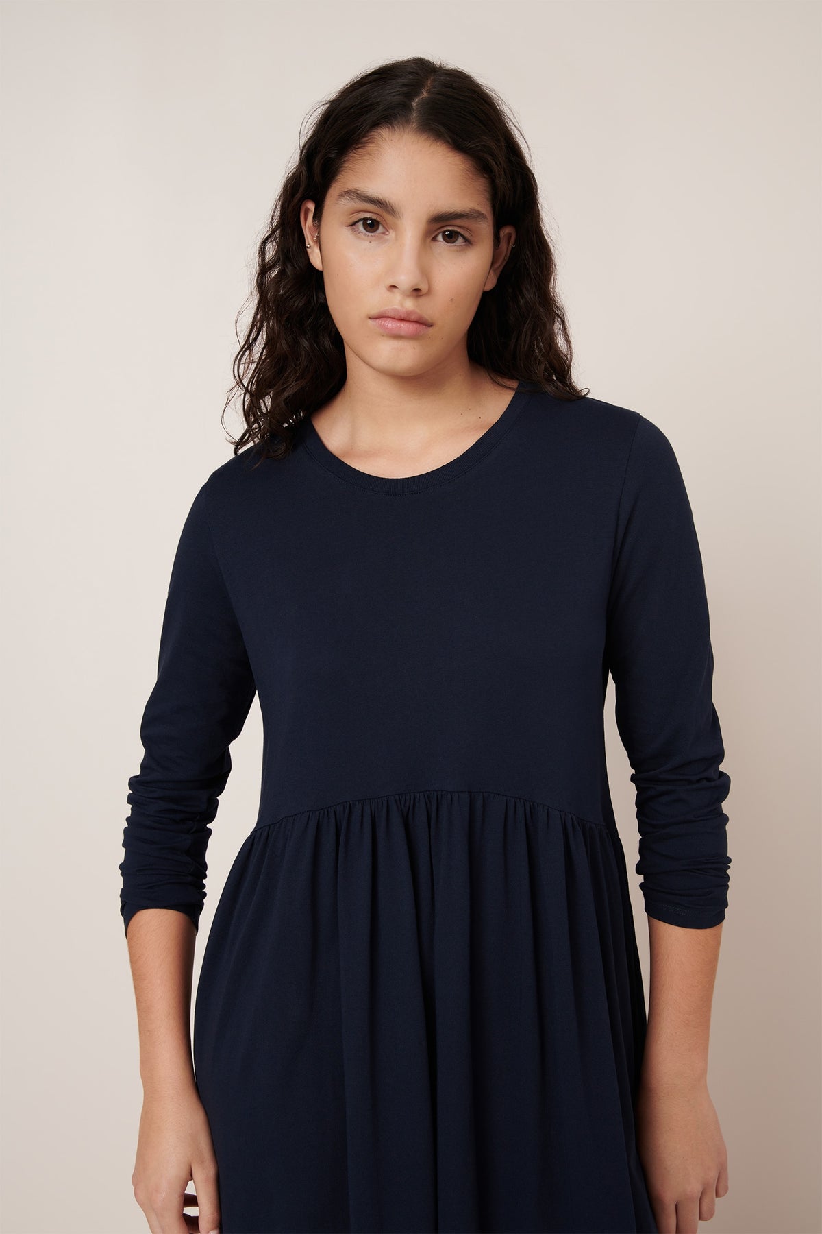 Kowtow Long Sleeve Gather Dress Navy
