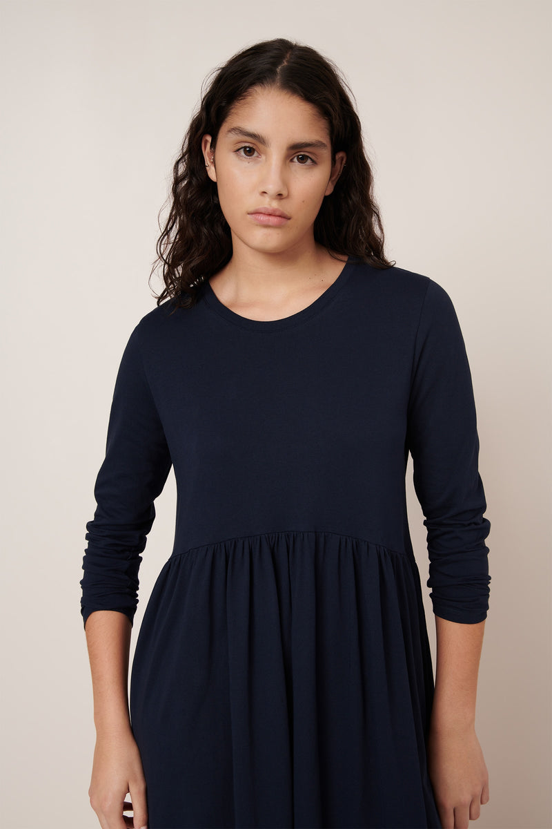 Kowtow Long Sleeve Gather Dress Navy