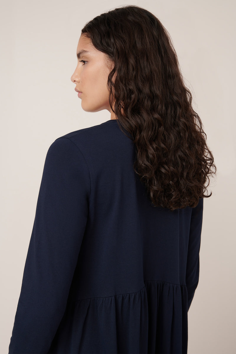 Kowtow Long Sleeve Gather Dress Navy