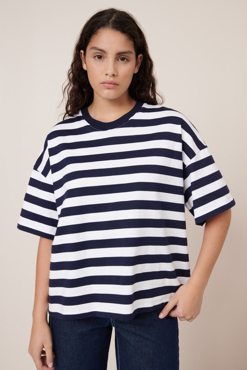 Kowtow Oversized Boxy Tee Navy/White Stripe