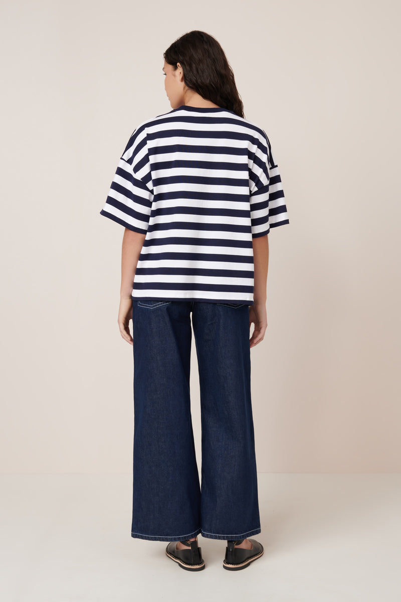 Kowtow Oversized Boxy Tee Navy/White Stripe
