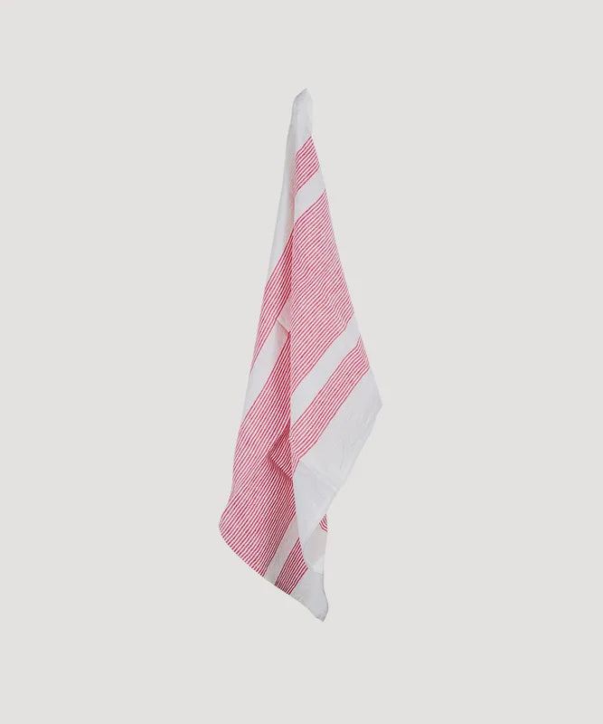 Linen Tea Towel | Red & White Stripe